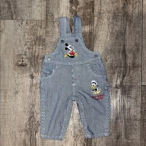 Vintage Baby Mickey & Co.
 Blue and White Striped Overalls with Mickey Mouse